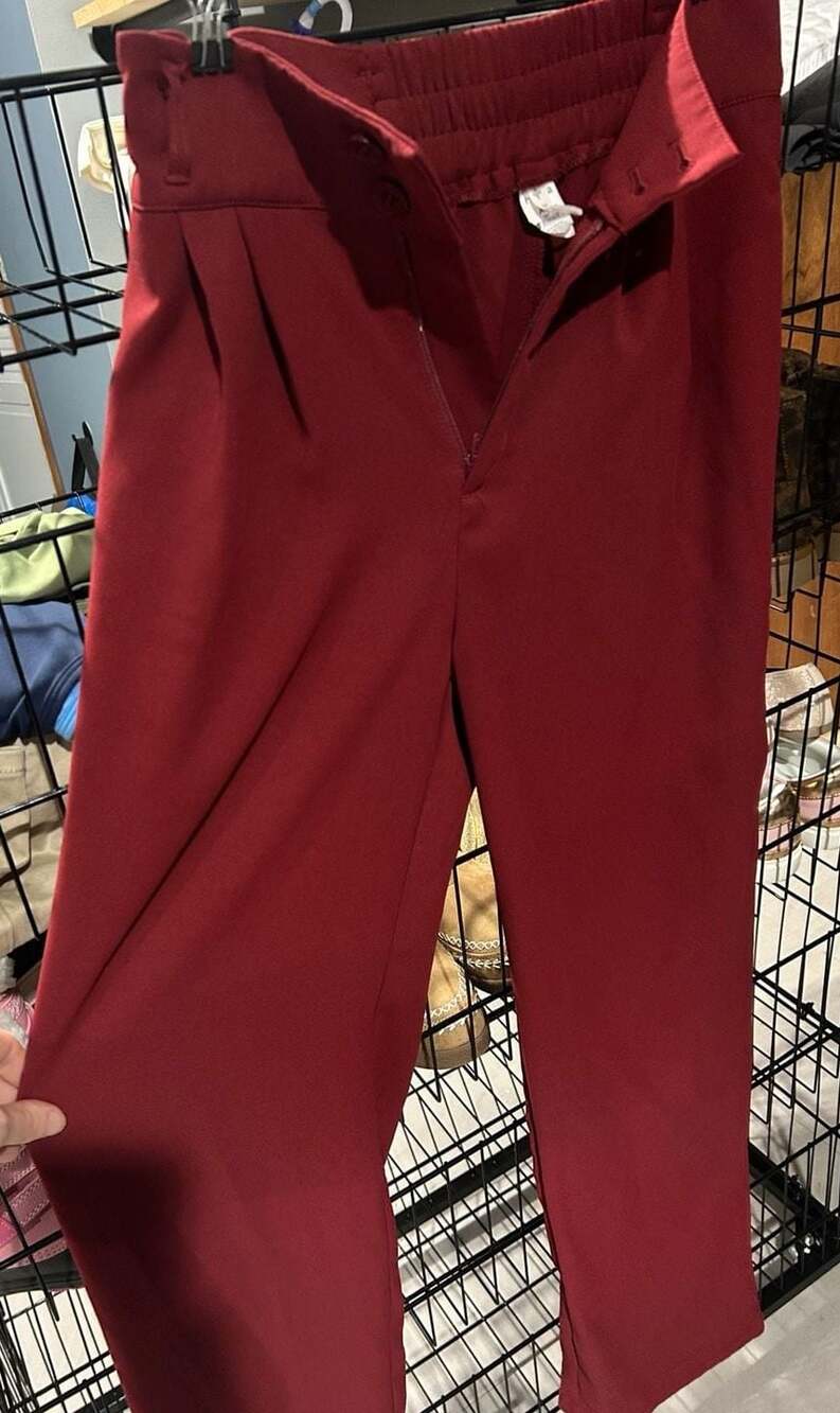 Halara High Waisted Pleated Wide Leg Work Trousers in Burgundy Tall XS